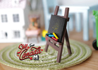 1:12 Dollhouse decoration miniature wooden chalk board with canvas easel chalkboard blackboard black board chalk with wooden frame - G042