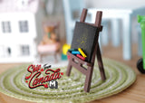 1:12 Dollhouse supplies miniature wooden chalk board with canvas easel chalkboard blackboard black board chalk with wooden frame - G042
