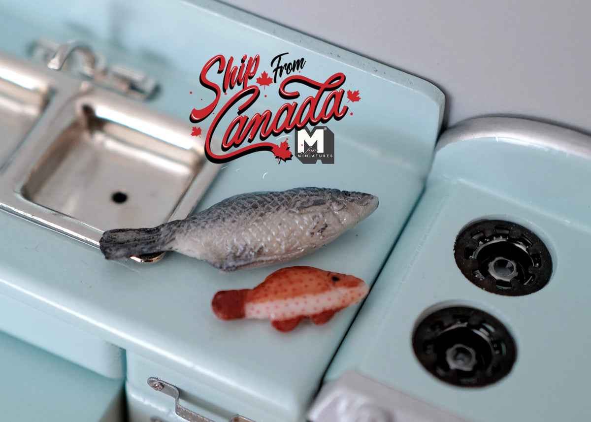 1:12 Scale Miniature Whole Fish, Set of 2, 1-5/8 inch long, DIY Dollhouse Supply (non edible)