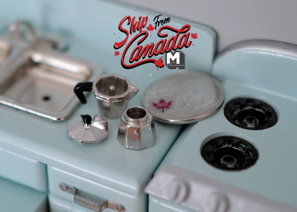1:12 Scale Miniature Metal Stovetop Coffee Maker, 13/16 inch tall, DIY Dollhouse Supply (silver)