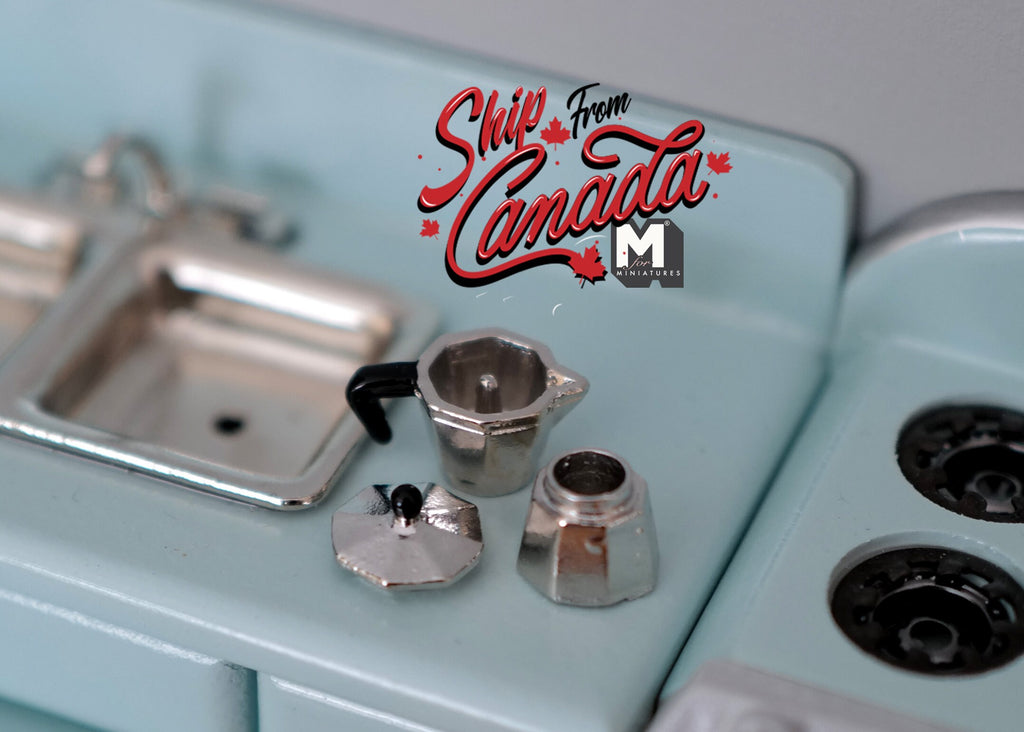 1:12 Scale Miniature Metal Stovetop Coffee Maker, 13/16 inch tall, DIY Dollhouse Supply (silver)