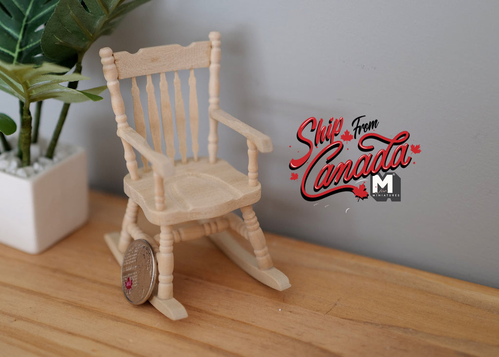1:12 Scale Miniature Unpainted Wood Rocking Chair, 3-9/16 inch tall, DIY Dollhouse Supply