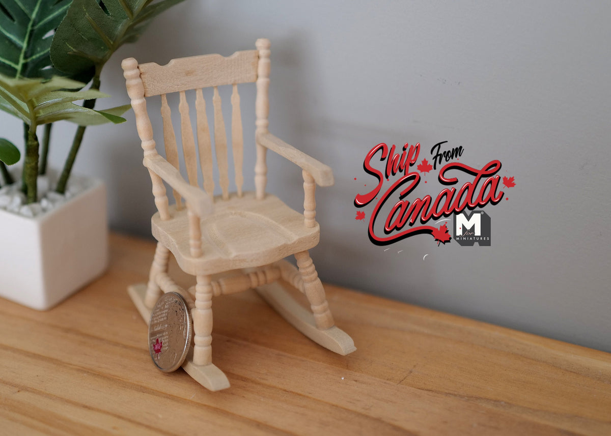 1:12 Scale Miniature Unpainted Wood Rocking Chair, 3-9/16 inch tall, DIY Dollhouse Supply