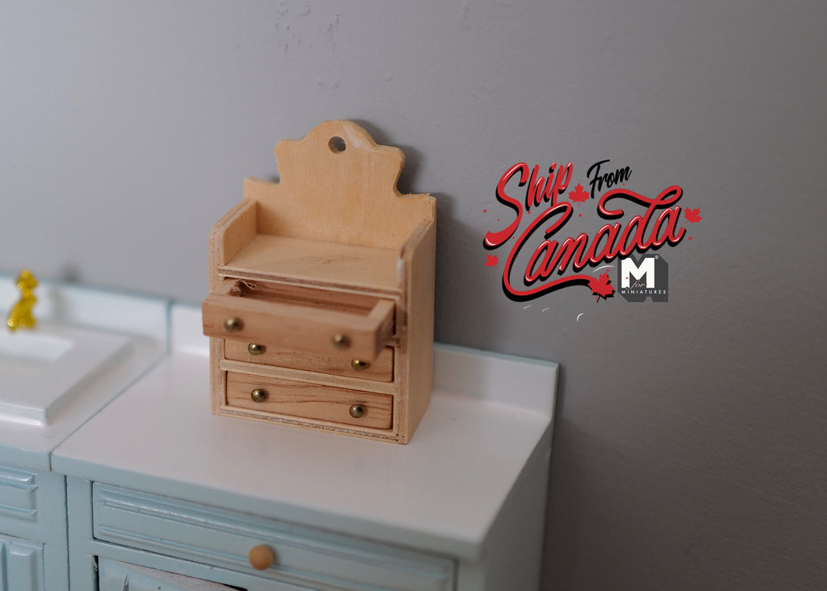 1:12 Scale Miniature Unpainted Wood Hanging Spice Shelf, 3 Drawers, 1-15/16 inch tall, DIY Dollhouse Supply