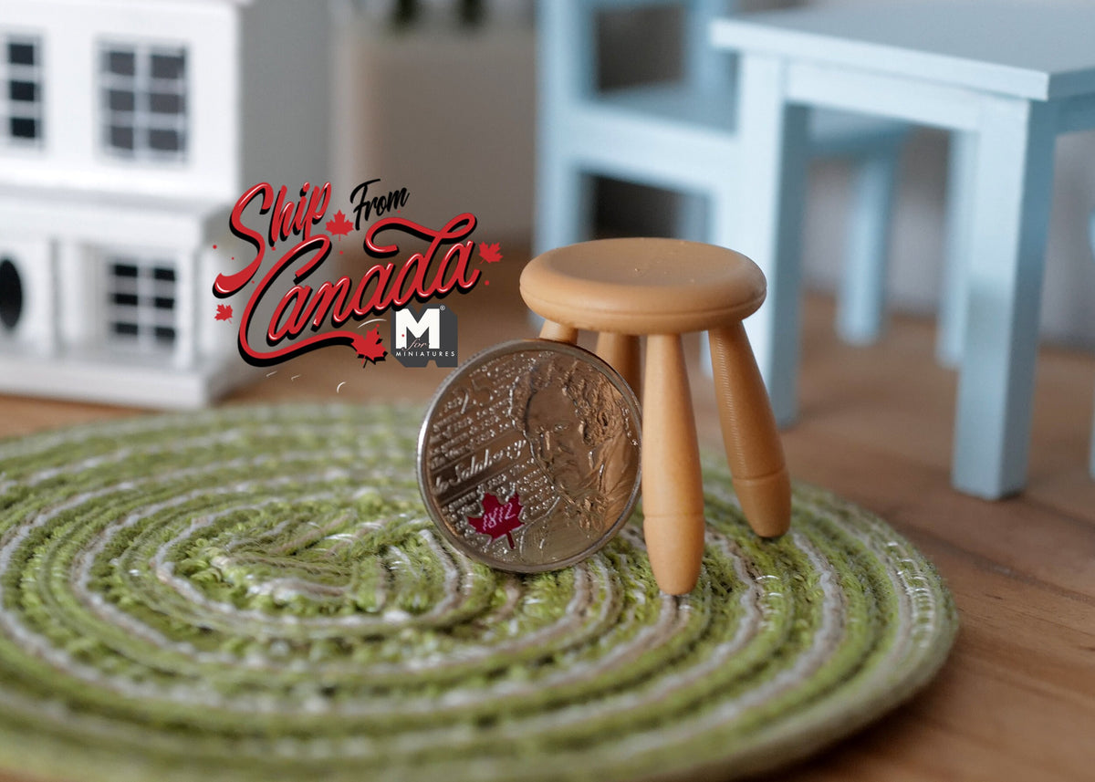 1:12 Scale Miniature Wood Kids Round Stool, 4 Splayed Legs, 1-3/16 inch tall, DIY Dollhouse Supply
