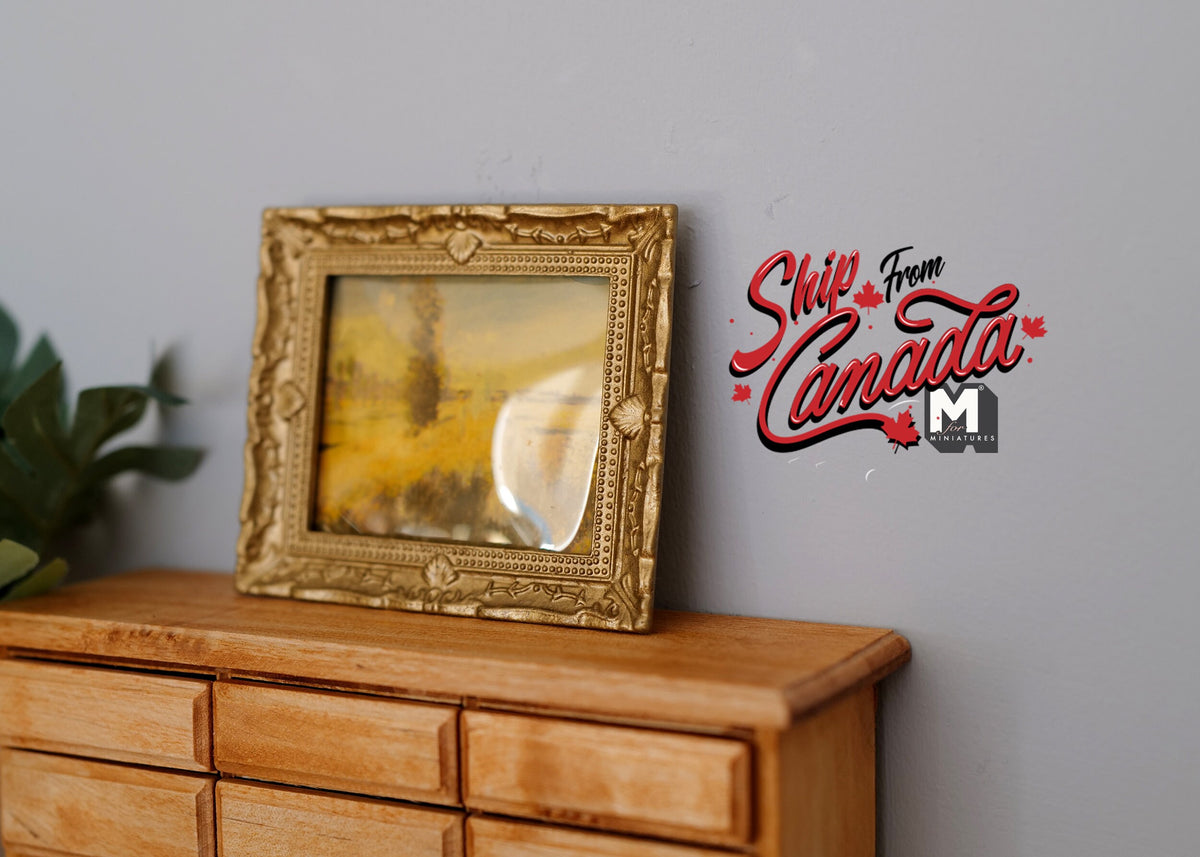 1:12 Scale Miniature Framed Golden Landscape Painting, Gold Ornate Frame, 3-3/16 inch wide, DIY Dollhouse Supply