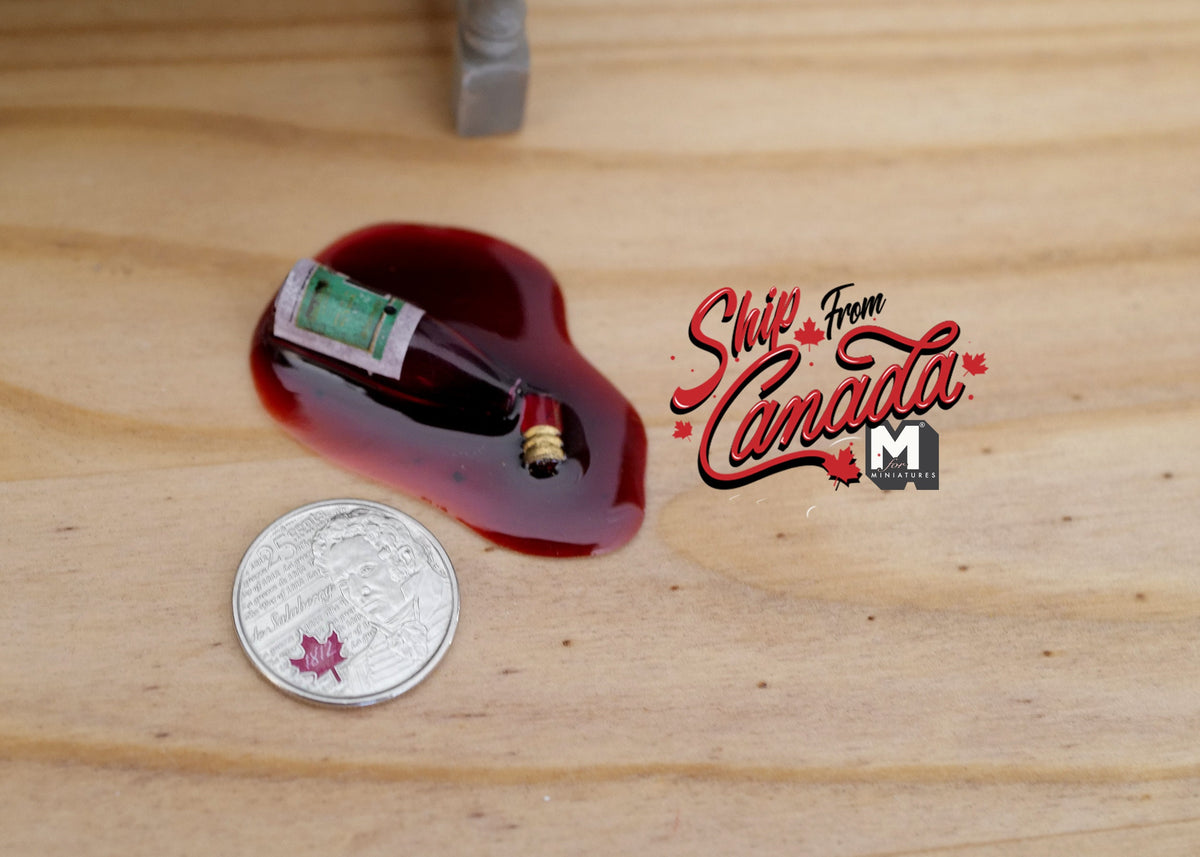 1:12 Scale Miniature Broken Glass Wine Bottle, 1-15/16 inch long, DIY Dollhouse Supply (dark red)