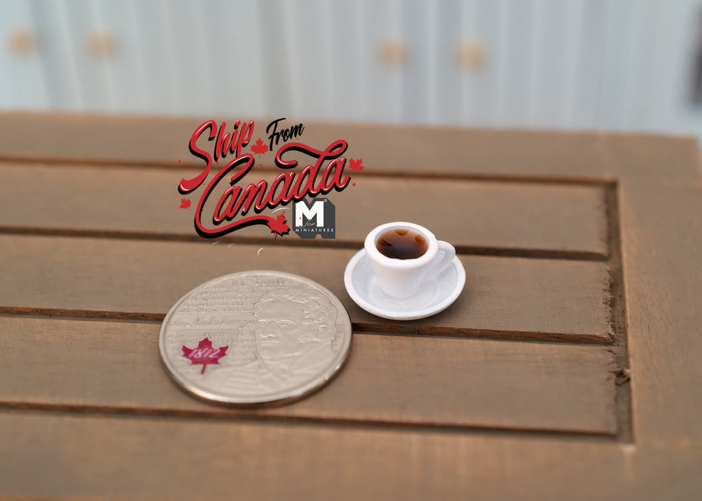 1:12 Scale Miniature Cup of Black Coffee on Saucer, 9/16 inch dia., DIY Dollhouse Supply
