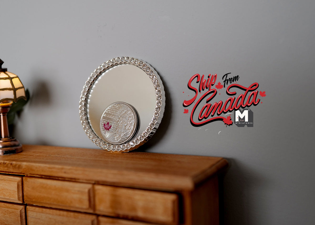 1:12 Scale Miniature Round Wall Mirror, Beaded Rim, 2-1/16 inch dia., DIY Dollhouse Supply (silver)