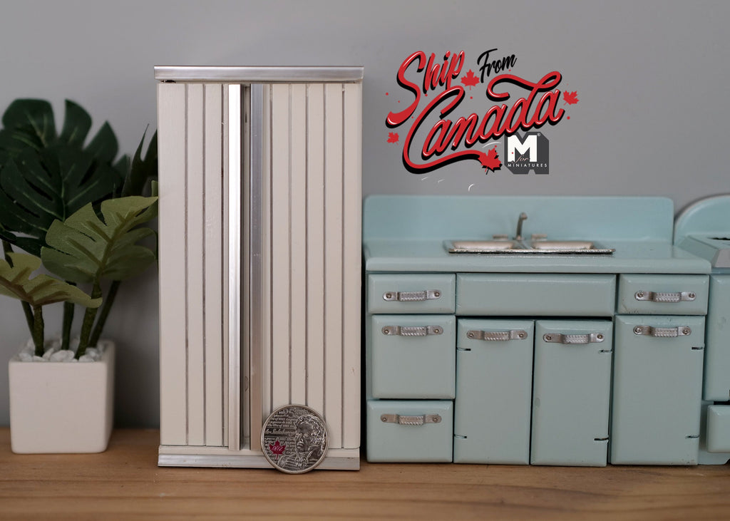 1:12 Scale Miniature Wood Side by Side Refrigerator, 2 Doors, 8 Shelves, 5-3/8 inch tall, DIY Dollhouse Supply (white)
