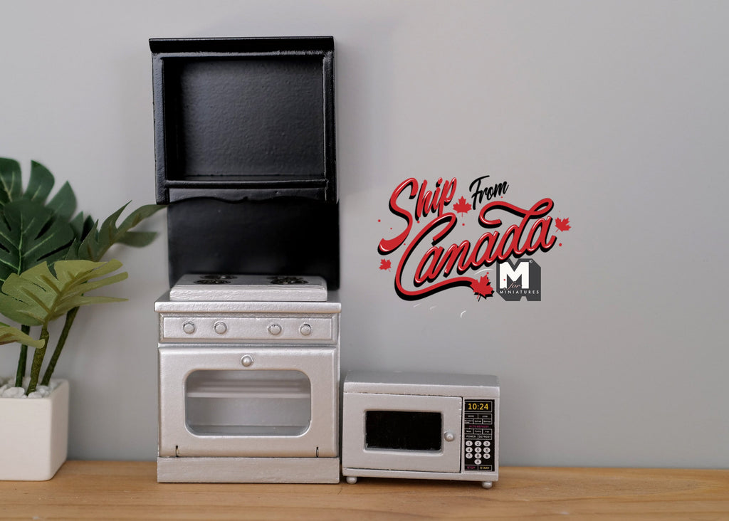 1:12 Scale Miniature Kitchen Stove, Tall Cabinet and Microwave Set, Set of 3, 4-1/8 inch tall, DIY Dollhouse Supply (white and black)