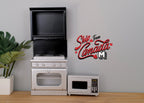 1:12 Scale Miniature Kitchen Stove, Tall Cabinet and Microwave Set, Set of 3, 4-1/8 inch tall, DIY Dollhouse Supply (white and black)
