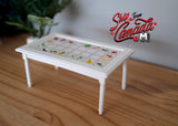 1:12 Dollhouse miniature rectangular kitchen table with printed fruits on top