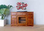 1:12 scale miniature wood kitchen range stove in honey brown with 4 burners, oven, 4 drawers and 2 doors