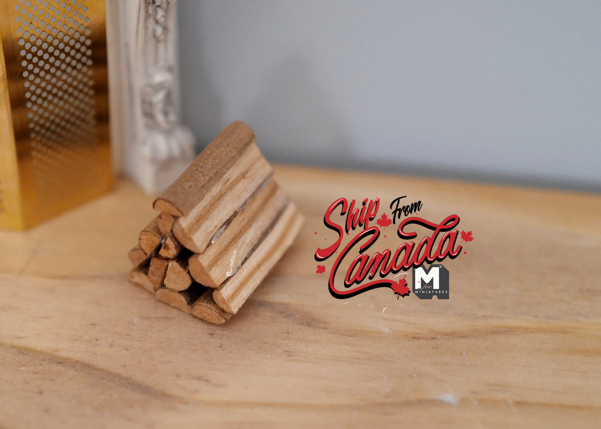1:12 Scale Miniature Wood Fireplace Logs, Glued Stack, 1-3/16 inch wide, DIY Dollhouse Supply