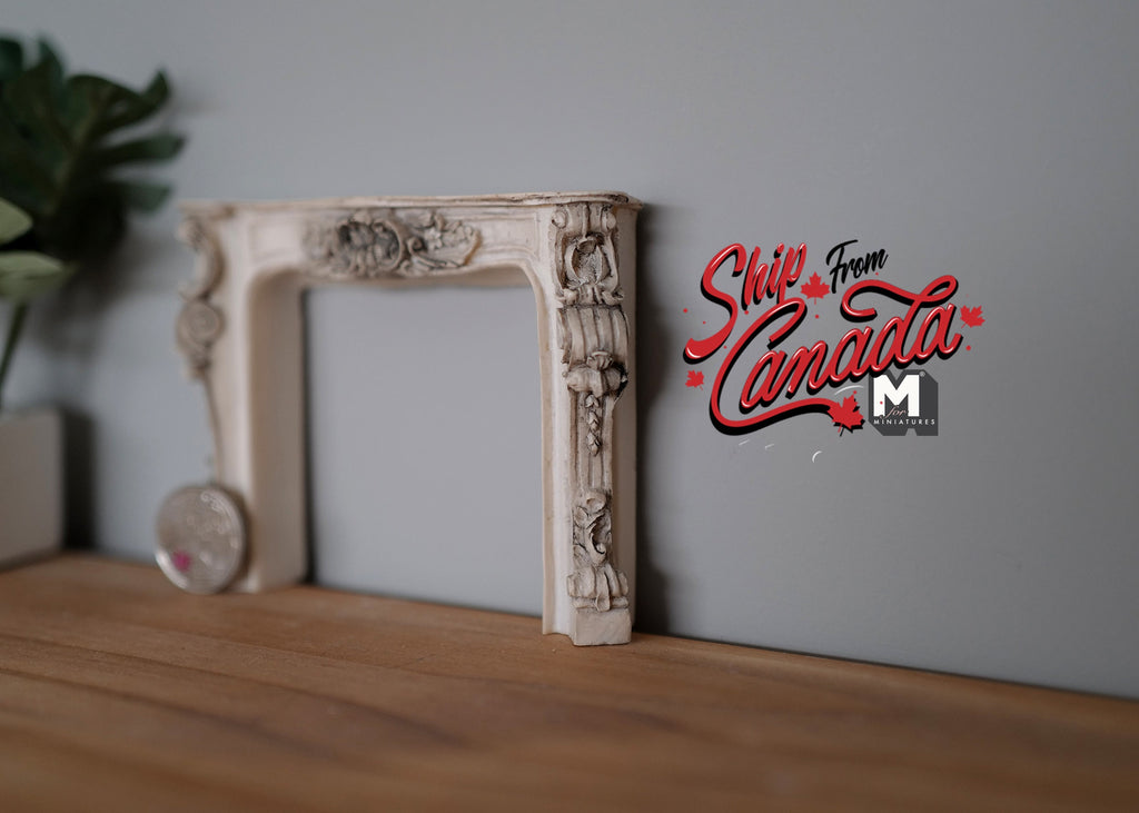 1:12 Scale Miniature Resin Victorian Style Fireplace Mantel, Ornate Relief, 3-3/8 inch tall, DIY Dollhouse Supply (aged gray)