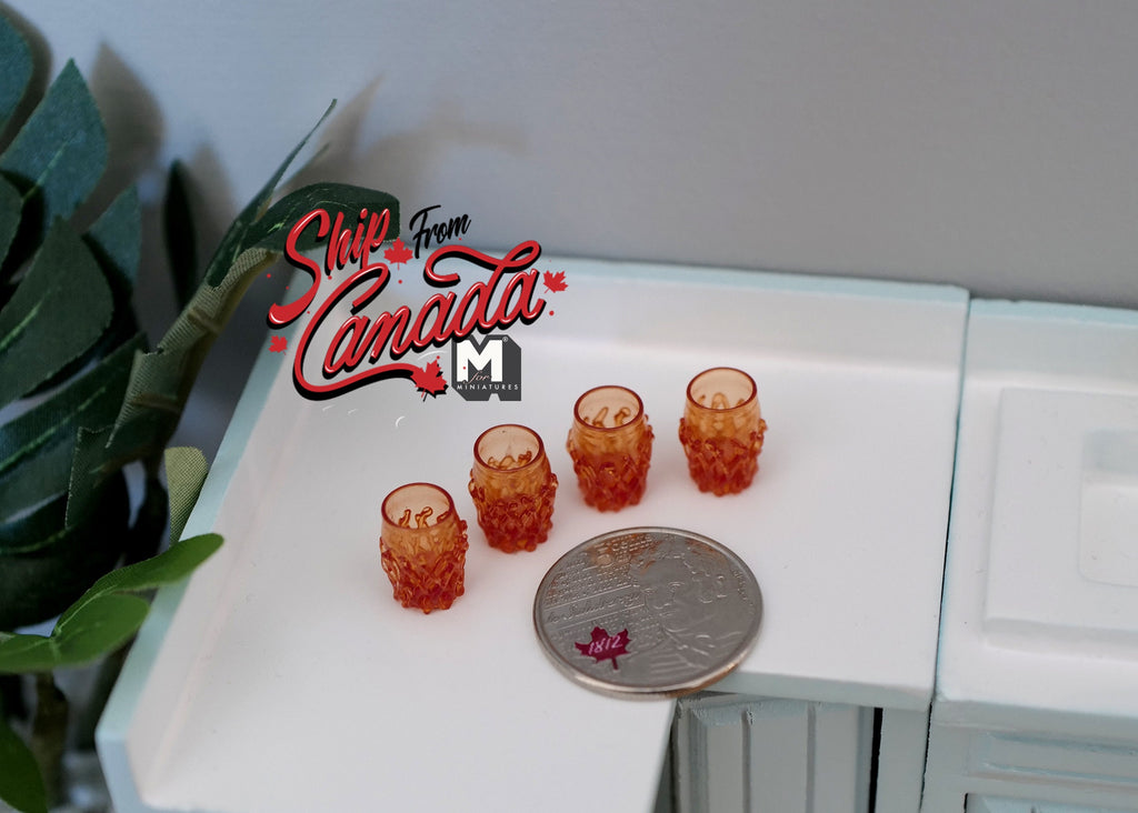 1:12 Scale Miniature Drinking Glasses, Set of 4, 1/2 inch tall, DIY Dollhouse Supply (amber)