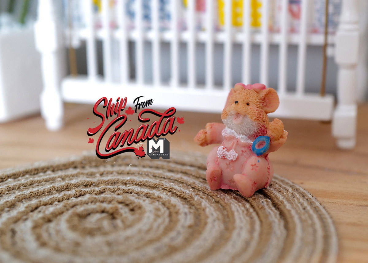 1:12 Scale Miniature Resin Baby Bear Figurine, Sitting, Pink Outfit, 1-3/16 inch tall, DIY Dollhouse Supply