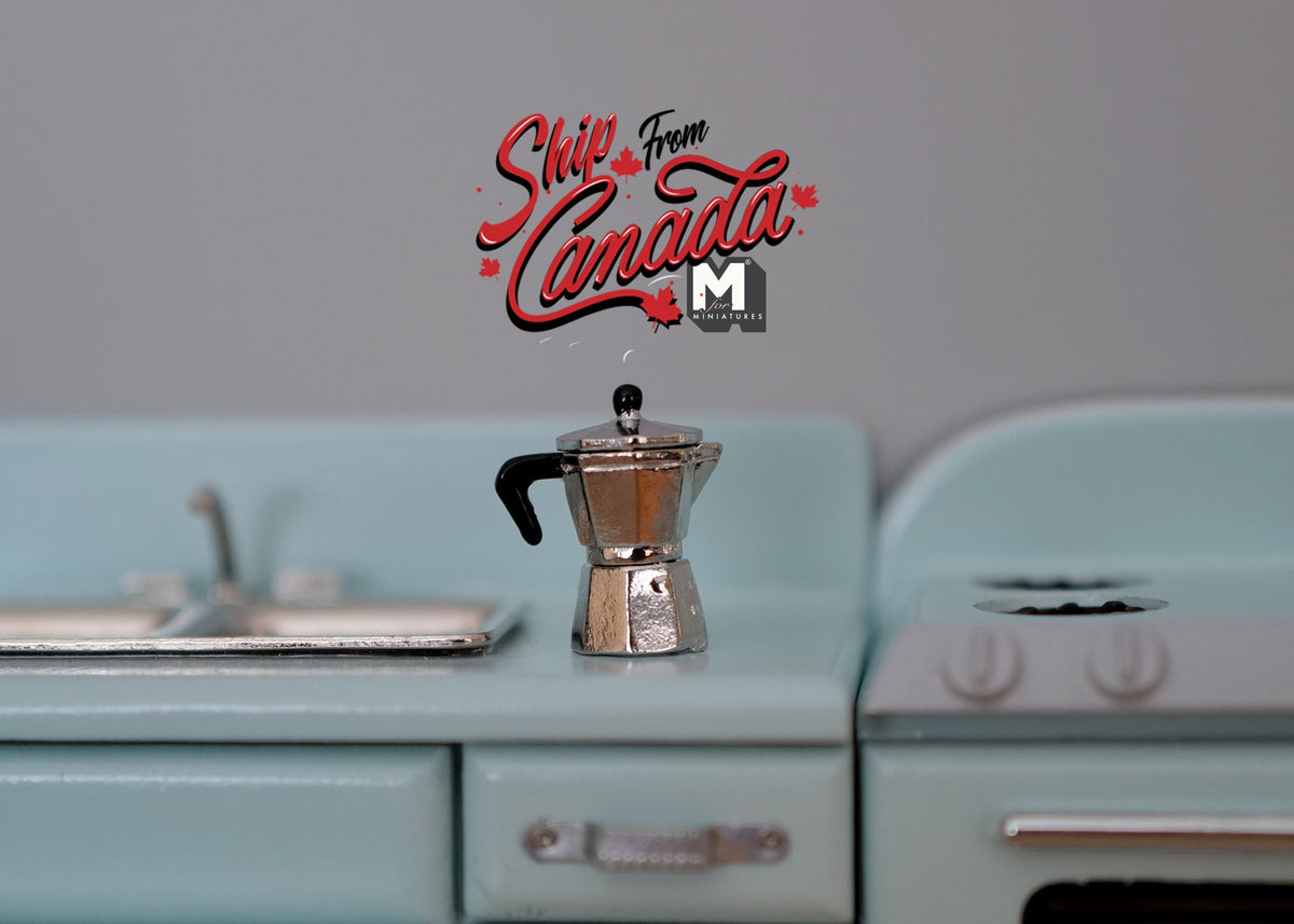 1:12 Scale Miniature Metal Stovetop Coffee Maker, 13/16 inch tall, DIY Dollhouse Supply (silver)