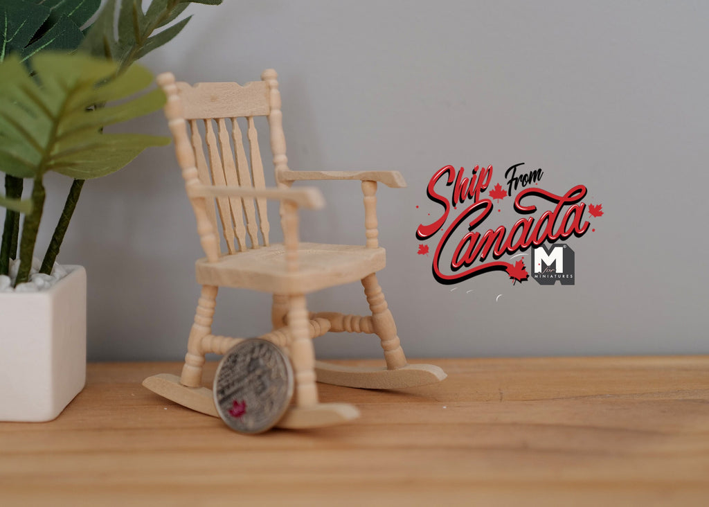 1:12 Scale Miniature Unpainted Wood Rocking Chair, 3-9/16 inch tall, DIY Dollhouse Supply