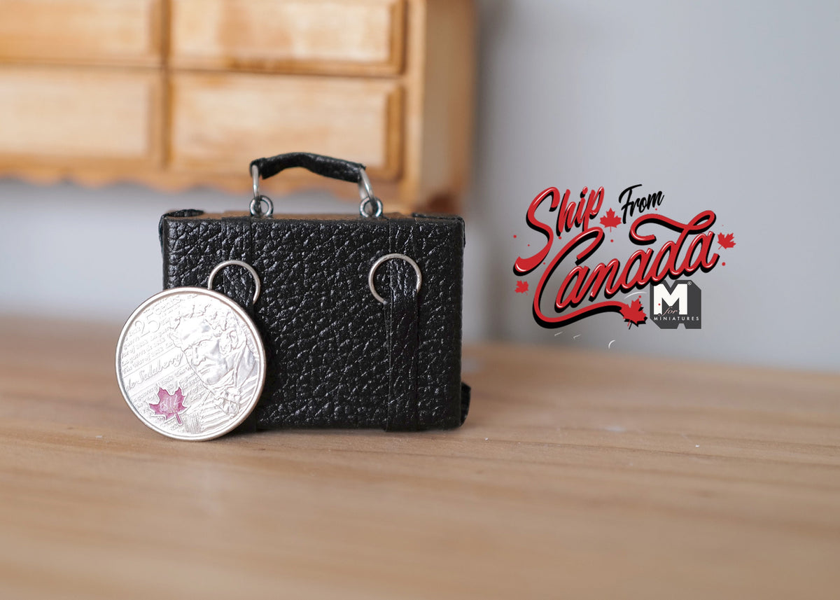 1:12 Scale Miniature Faux Leather Briefcase with Buckles, 1-3/4 inch wide, DIY Dollhouse Supply (black)