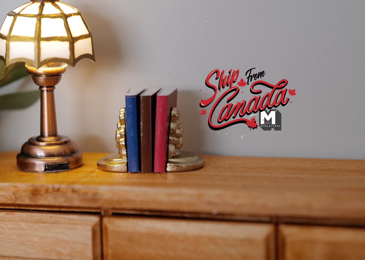 1:12 Scale Miniature Bookends with 3 Books, 7/8 inch tall, DIY Dollhouse Supply (gold)