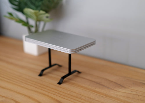 1:12 Scale Miniature 1950s Diner Booth Table, Gray Top, Black Metal Legs, 3-3/4 inch long, DIY Dollhouse Supply