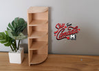 1:12 Scale Miniature Unpainted Wood Corner Curio Shelf, 4 Open Shelves, Curved Front, 6-1/8 inch tall, DIY Dollhouse Supply