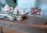 1:12th Dollhouse porcelain ceramic teapot tea 8 piece set doll house teapot tea cups tray parlour miniature - A036