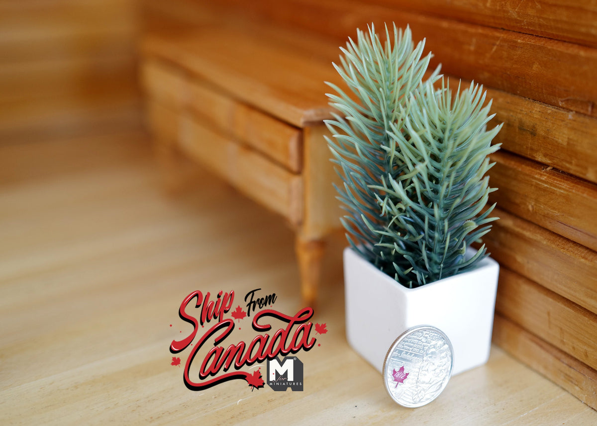 1:12 Scale Miniature Spruce Plant in Square Pot, 3-15/16 inch tall, DIY Dollhouse Supply (white)