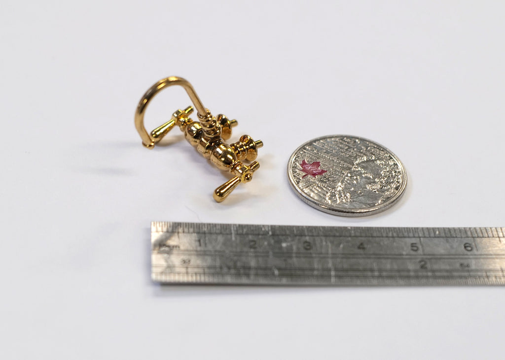 1:12 Scale Miniature Dollhouse Double Handle Faucet, 1-1/4 inch tall (gold)