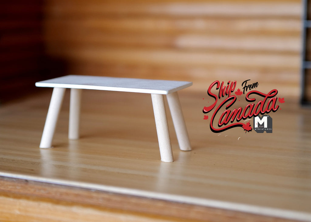 1:12 Scale Miniature Wood Rectangular Coffee Table, Splayed Legs, 1-7/8 inch tall, DIY Dollhouse Supply (white)