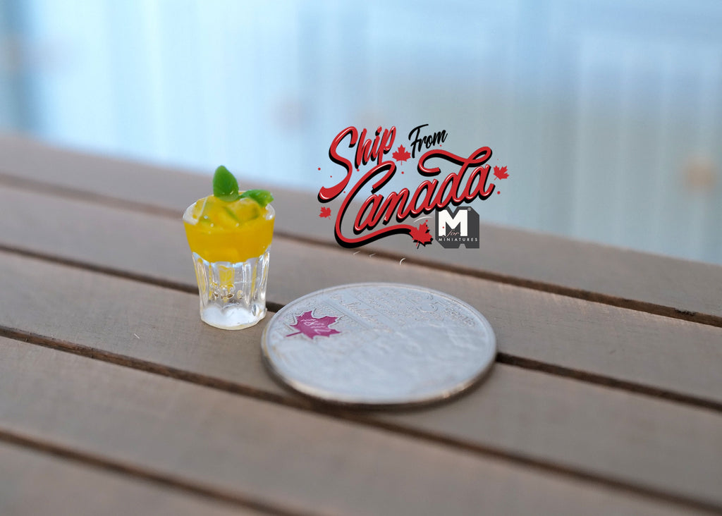1:12 Scale Miniature Glass of Lime Soda with Ice and Lemon Slice, 1/2 inch tall, DIY Dollhouse Supply