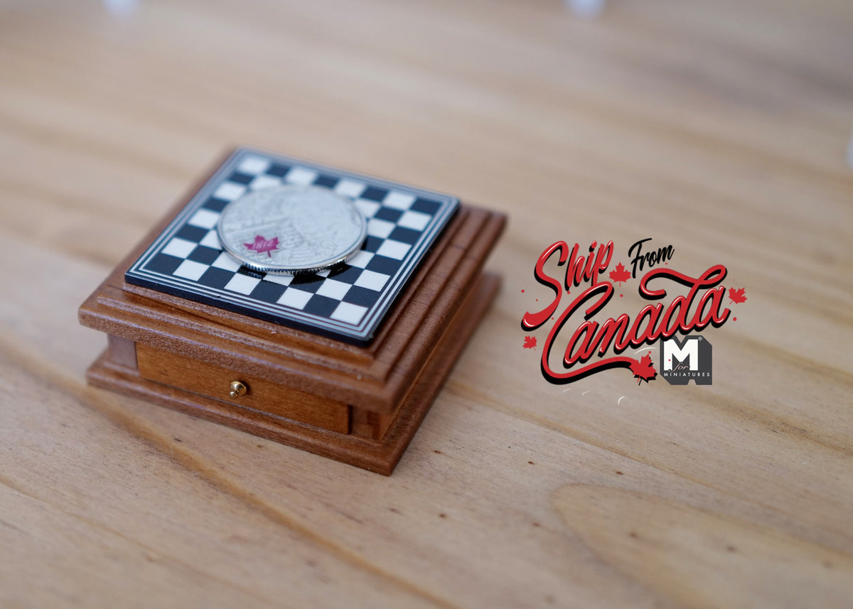 1:12 Scale Miniature Wood Chess Set with Drawer and Pieces, 1-7/8 inch wide, DIY Dollhouse Supply