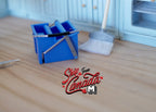 1:10 Scale Miniature Mop and Wringer Bucket, Cleaning Set, 5-1/8 inch tall, DIY Dollhouse Supply (blue)