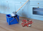 1:10 Scale Miniature Mop and Wringer Bucket, Cleaning Set, 5-1/8 inch tall, DIY Dollhouse Supply (blue)