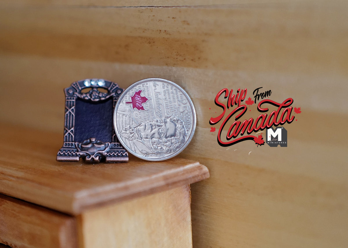 1:12 Scale Miniature Metal Rectangular Picture Frame with Back Stand, 1 inch tall, DIY Dollhouse Supply (gunmetal)