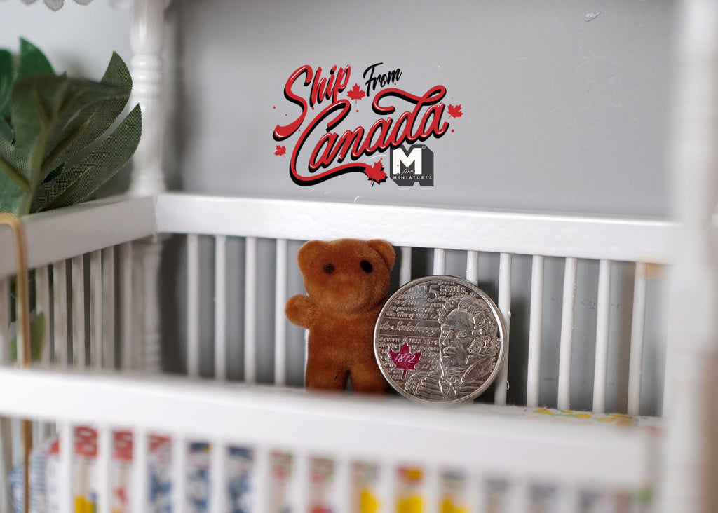 1:12 Scale Miniature Bear Cub Doll, 1-1/16 inch tall, DIY Dollhouse Supply (flocked skin) (brown)