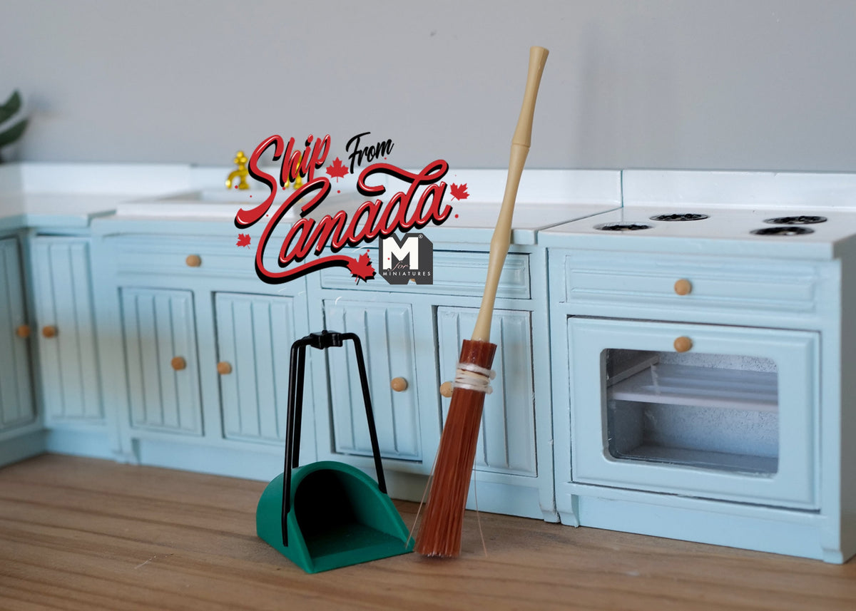 1:10 Scale Miniature Standing Dustpan and Broom, Set of 2, 5 inch tall, DIY Dollhouse Supply