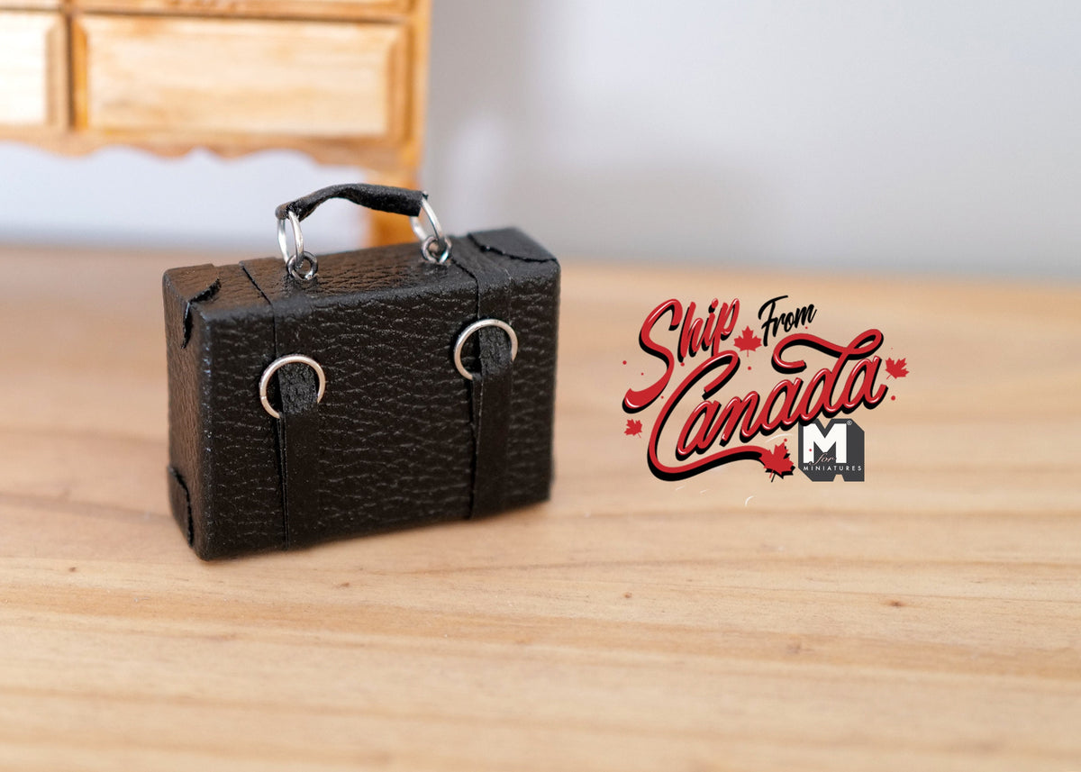 1:12 Scale Miniature Faux Leather Briefcase with Buckles, 1-3/4 inch wide, DIY Dollhouse Supply (black)