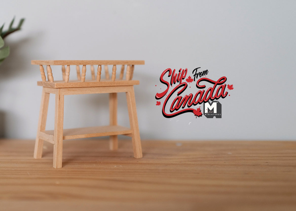 1:12 Scale Miniature Unpainted Wood Garden Shelf, Slatted Top Rail, 3-1/8 inch tall, DIY Dollhouse Supply