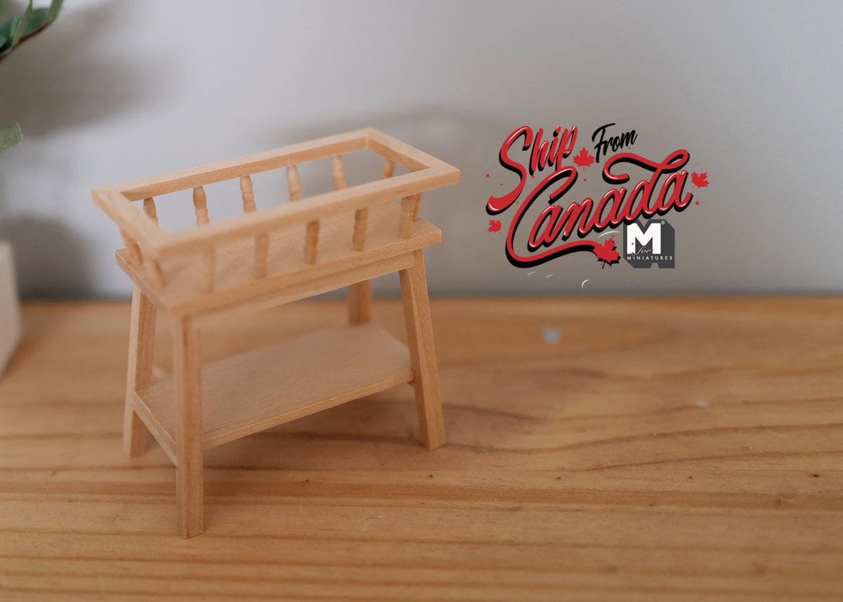 1:12 Scale Miniature Unpainted Wood Garden Shelf, Slatted Top Rail, 3-1/8 inch tall, DIY Dollhouse Supply