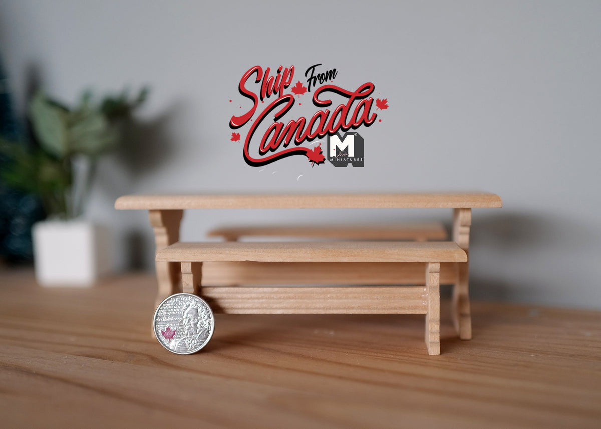 1:12 Scale Miniature Unpainted Wood Picnic Table with 2 Benches, Set of 3, 6 inch long, DIY Dollhouse Supply