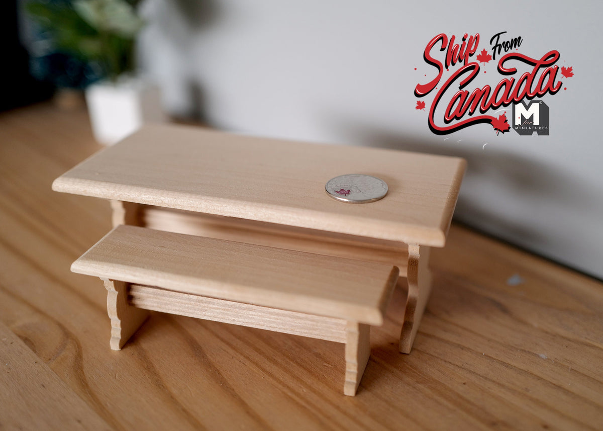 1:12 Scale Miniature Unpainted Wood Picnic Table with 2 Benches, Set of 3, 6 inch long, DIY Dollhouse Supply