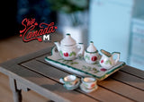 1:12th Dollhouse porcelain ceramic teapot tea 8 piece set doll house teapot tea cups tray parlour miniature - A036