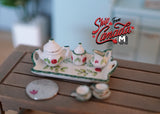 1:12th Dollhouse porcelain ceramic teapot tea 8 piece set doll house teapot tea cups tray parlour miniature - A036