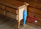 1:12 Scale Miniature Umbrella with Gold Style Handle, 3-3/8 inch long, DIY Dollhouse Supply (blue)