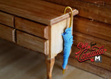 Blue Miniature Umbrella with Gold Style Handle 1:12 Dollhouse Supplies Scale - G052