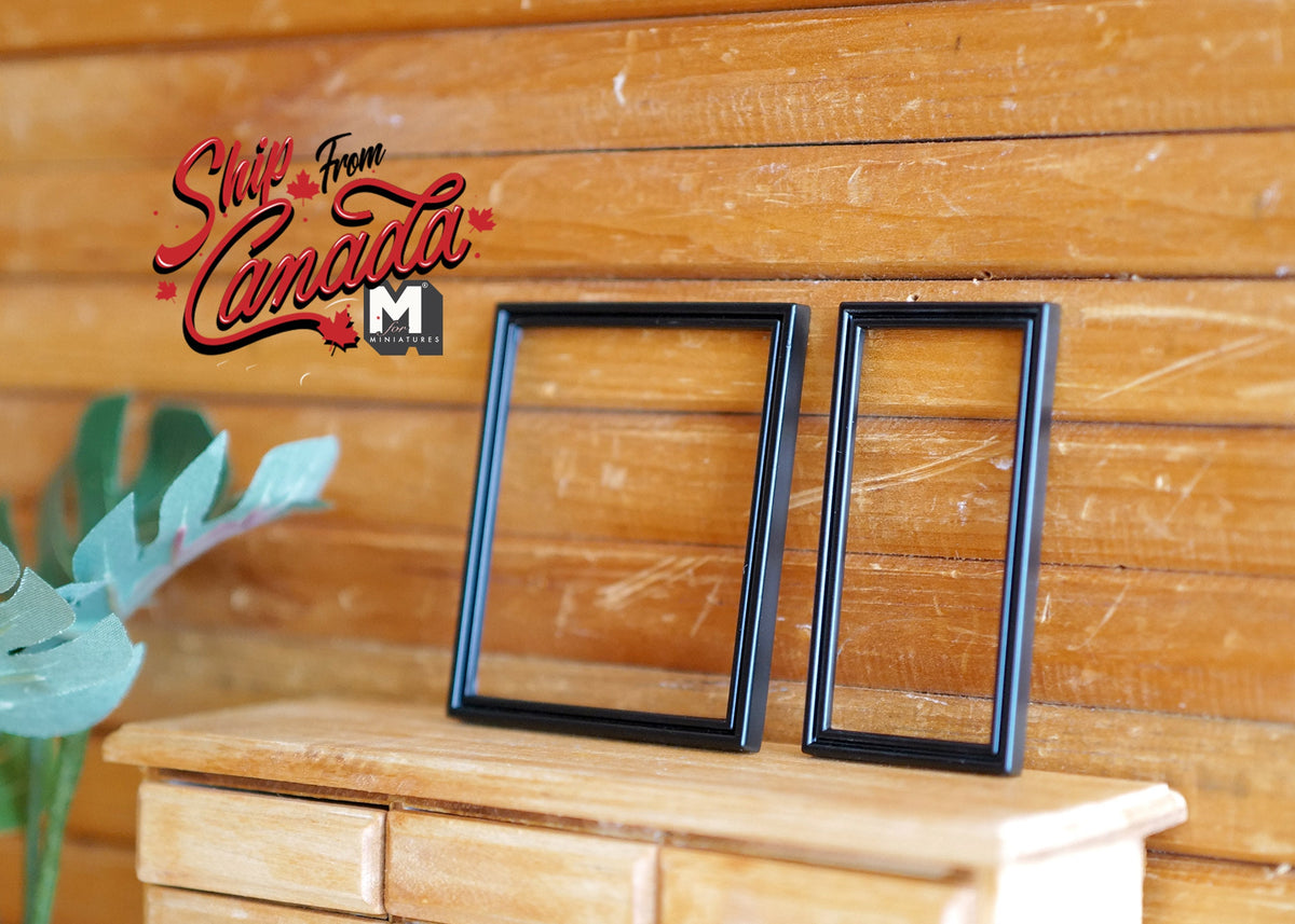 1:12 Scale Miniature Metal Picture Frames, Set of 2, 2-3/8 inch tall, DIY Dollhouse Supply (black)