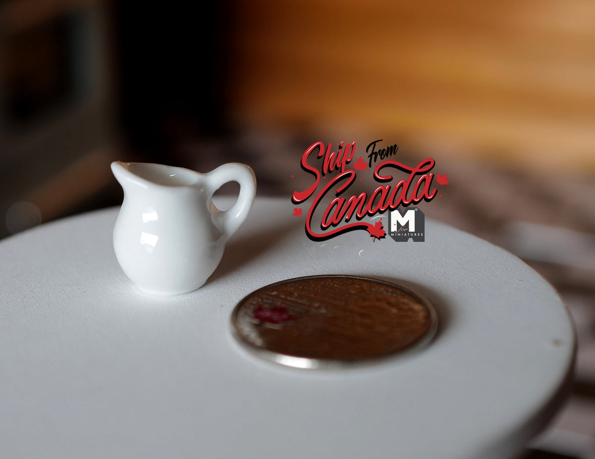 1:12 Scale Miniature Ceramic Creamer Jug, 1-3/16 inch tall, DIY Dollhouse Supply (white)